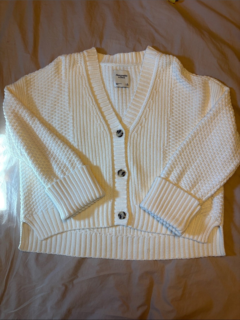 Abercrombie & Fitch Cream V-Neck Button Front Knit Cardigan